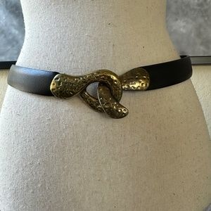 Vintage Chico's Hook Belt Black Leather with Brass Buckle Slide Adjustable M/L